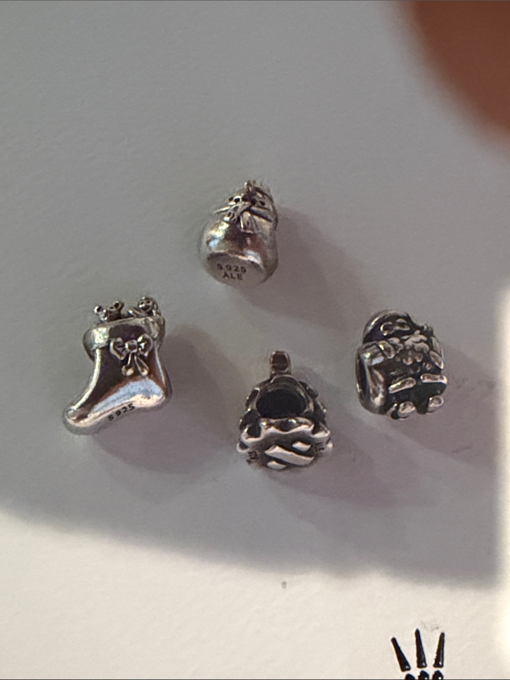 Sterling Silver Holiday Charm Beads - Santa Boot & Gift Designs